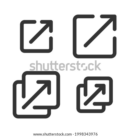 Pixel-perfect  linear  icon of external link  in two variants built originally on two base grids of 32 x 32 and 24 x 24 pixels for easy scaling. In one-color versions. Editable strokes