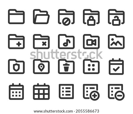 Collection of monochromatic pixel perfect icons: User interface. Set #3.  Built originally on base grid of 24 x 24 pixels. Editable strokes