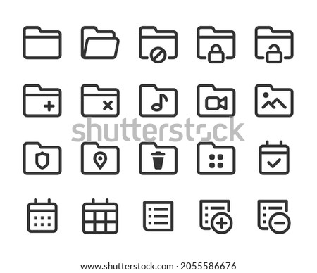 Collection of monochromatic pixel perfect icons: User interface. Set #3.  Built originally on base grid of 32 x 32  pixels. Editable strokes