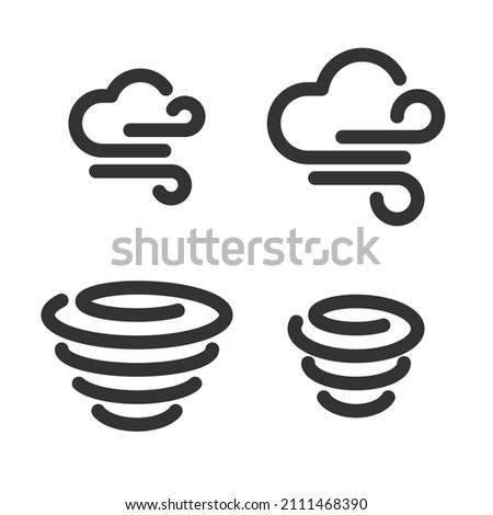 Monochromatic pixel-perfect linear icons of  cloudy windy weather  and cyclone  built originally on two base grids of 32 x 32 and 24 x 24 pixels. In one-color version. Editable strokes