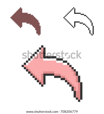 Pixel icon of  left curved arrow in three variants. Fully editable