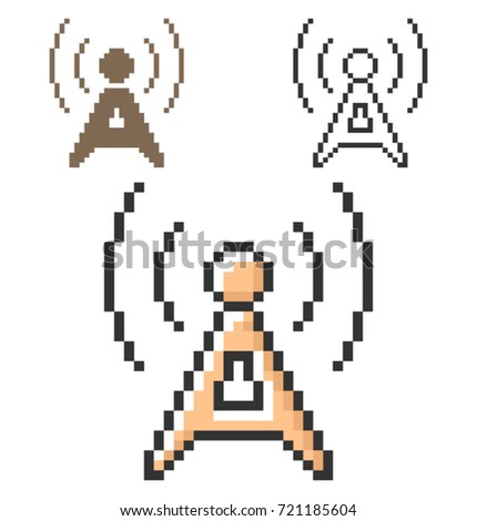 Pixel icon of radio repeater in three variants. Fully editable  