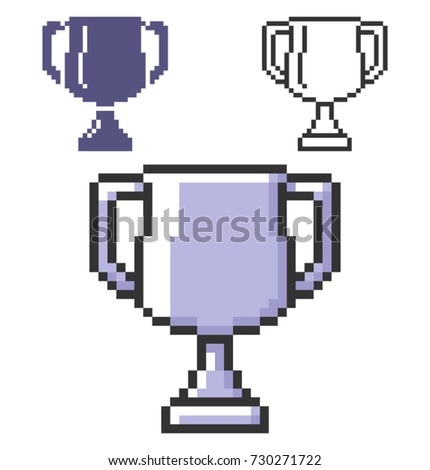 Pixel icon of winner trophy cup in three variants. Fully editable