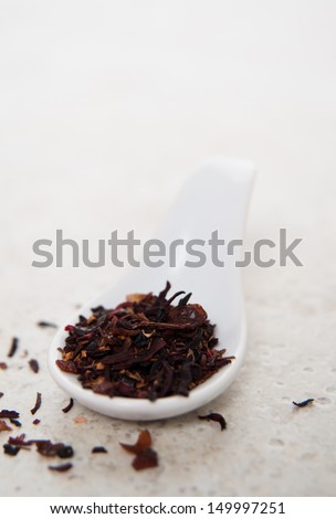 Organic Berry Burst Loose Leaf Tea in Small Ceramic Spoon