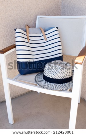 Striped Leather Tote Bag and Panama Hat for Summer Stroll
