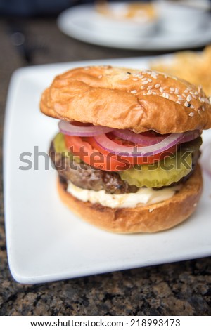 Basic Grassfed Hamburger Served in American Restaurant