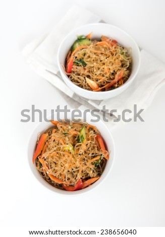 Asian Cuisine Inspired Kelp Noodle Salad with Vegetable and Sesame Seeds