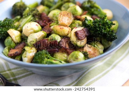 Organic Brussels Sprouts and Broccoli SautÃ?Â©ed with Bacon