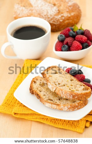 Toasted Bread ,Mixed Fresh Berries and Black Coffee for Breakfast