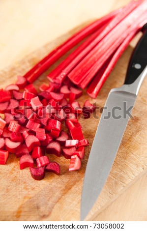 Bright Red Rhubarb Chopped Before Cooking or Baking