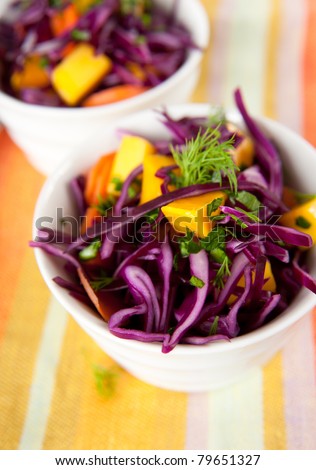 Red Cabbage Coleslaw with Carrots and Mango