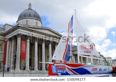 LONDON - AUGUST 1 : Clipper Race boat pictured in Trafalgar Square on August 1st, 2013, in London, UK. Team \