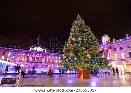 LONDON - DEC. 14 :Christmas tree of somerset house pictured on December 14th, 2014, in London, England. Somerset house is one of the most visited place in London.