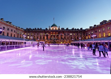 LONDON - DEC. 14 : ice skating Christmas rink pictured on December 14th, 2014, in London, England. The ice skating rink at Somerset house opens every year in December at Christmas time in London.
