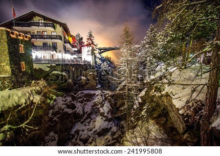 Saas Fee, Switzerland - Dec 24 : the resort Saas Fee pictured on December 24th, 2014, in Saas Fee, Switzerland. One of the most popular ski resort of Switzerland, it is now celebrating its 30 years.