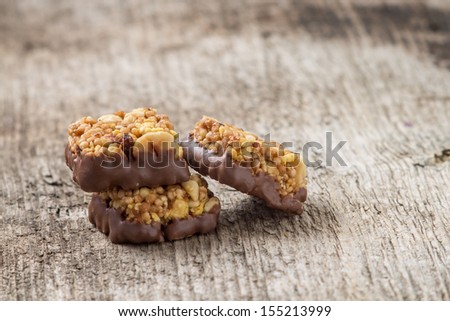 Candy on weathered wood board
