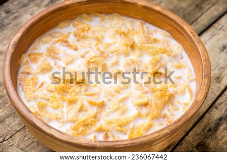 Corn flakes with milk. Breakfast eco  background