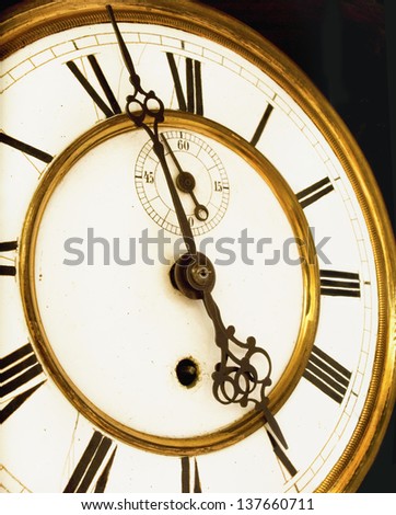 Five to Five - Vintage Victorian Old Clock Face with Roman Numerals