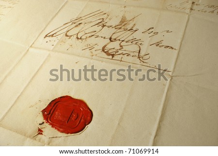 Old letter with elegant handwriting from 1800\'s with distinctive wax seal