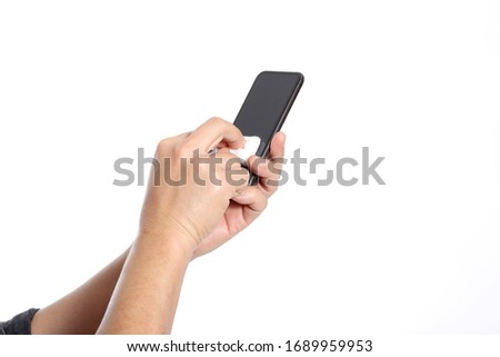 Similar – Image, Stock Photo Hand cleaning a phone screen with wet antibacterial wipes to avoid virus contamination.