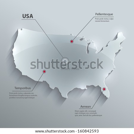 vector USA map glass card paper 3D america united states