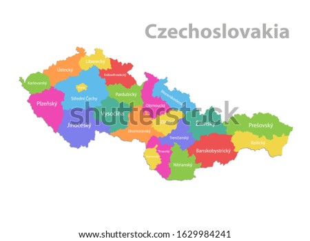 Czechoslovakia map, administrative division with names, colors map isolated on white background vector Stock foto © 