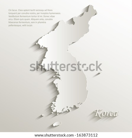 Korea map card paper 3D natural vector