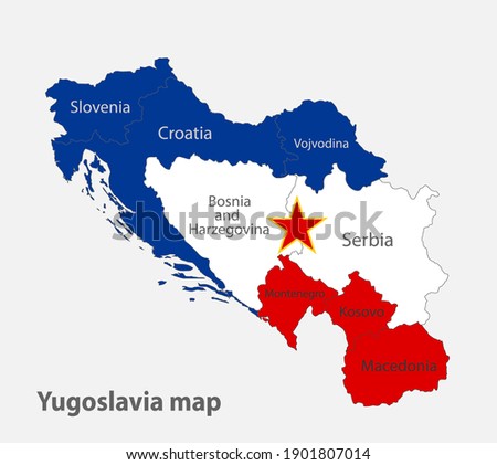 Map of the Yugoslavia in the colors of the flag with administrative divisions vector