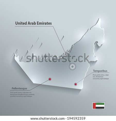 United Arab Emirates map glass card paper 3D vector