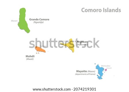 Comoro Islands map, administrative division, comoros with names, color map isolated on white background vector