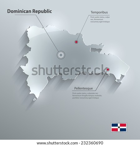 Dominican Republic map flag glass card paper 3D vector