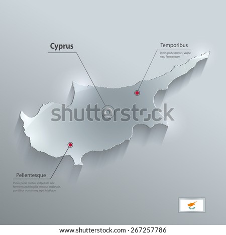 Cyprus map flag glass card paper 3D raster