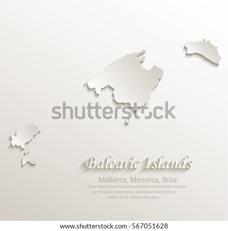 Balearic Islands, Mallorca, Menorca, Ibiza map card paper 3D natural vector