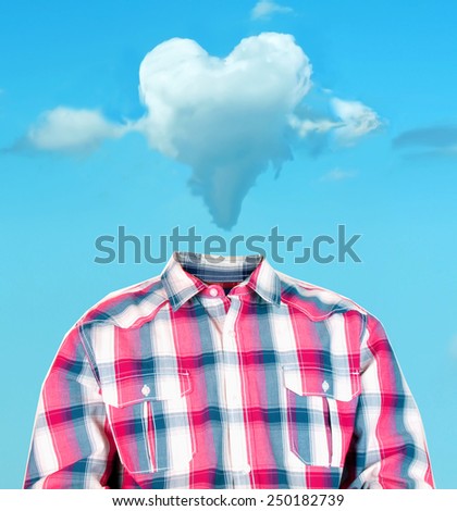 funny photo manipulation of a man\'s body with a heart shaped cloud as his head