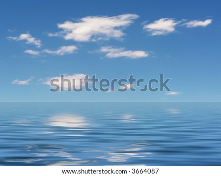 picture of a sunny blue sky with water reflections on a big body of water