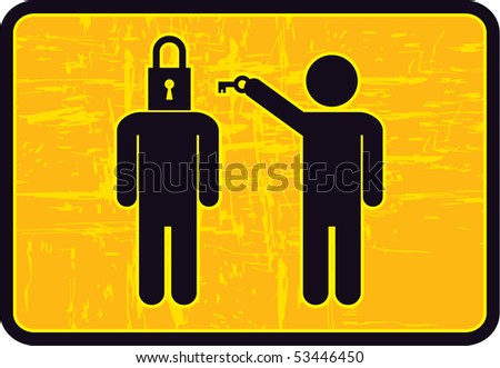Man with Key opens the Locked Head Man (1 of 3 set) Imagine de stoc © 
