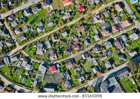aerial view over the private houses