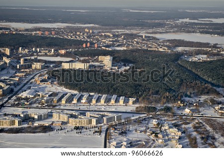 aerial view over Riga city suburb
