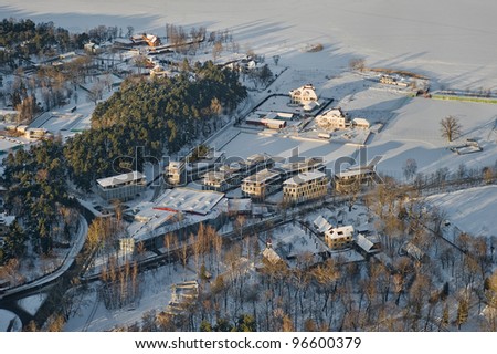 aerial view over Kishu lake\'s coast in Riga
