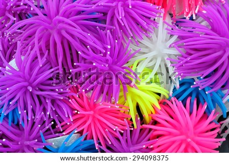 Background of Multicolor Rubber or Silicone Sea Anemone. These for Fish Tank Decoration.