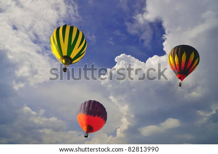Hot air balloon with beautiful blue sky and nice cloud in Thailand.