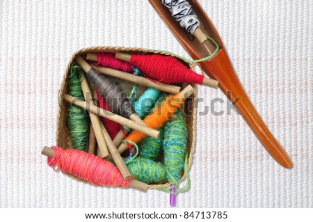 spool of thread and shuttle of thai cloth weaving machine