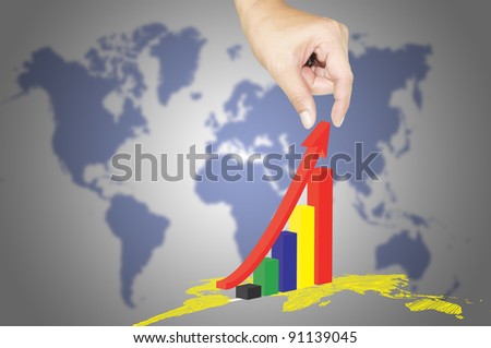 Hand touch the 3d graph with earth globe