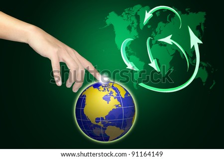 hand touch earth globe as social network concept