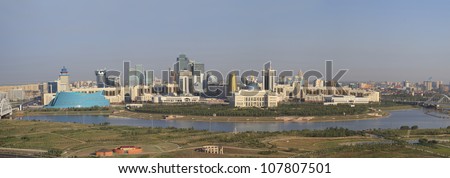 Central part of the capital of Kazakhstan (left bank of the River Ishim). Panorama in high resolution.