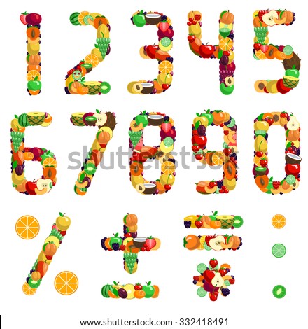  Fruit font part 2/2 Digits symbols numbers. Vector