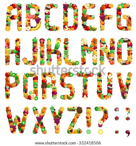  Fruit font part 1/2 Complete Alphabet. Vector