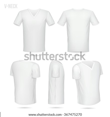 White V-Neck T-Shirt 5 Sides (Front, Back, 2/4 Both Left And Right And ...