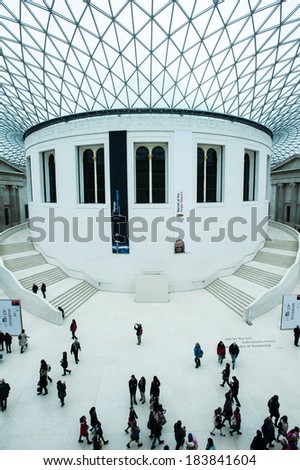 LONDON - MAR 25: visitors in the Queen Elizabeth II Great Court at the British Museum in London on March 25, 2014. Designed by Foster&Partners, the court is the largest covered public square in Europe
