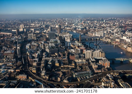 LONDON, UK - DEC 29: Aerial view of central and west London as seen from The View from the Shard, London\'s highest view point in London on December 29, 2014
